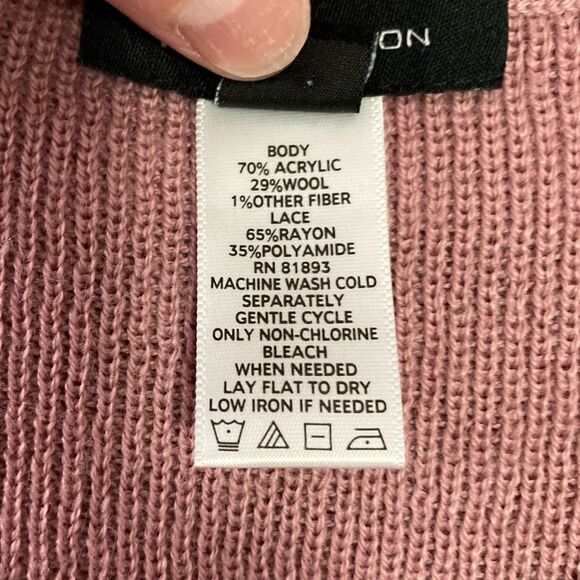 H by Halston Sweater Women XS Mauve Wool Blend Lace Knit Preppy Feminine Cozy - Picture 7 of 10